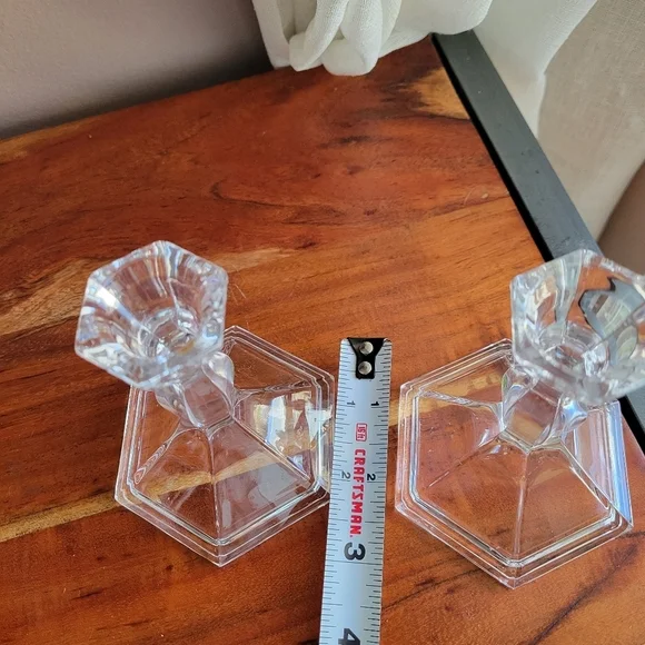 24% Full Lead Crystal Candlesticks Set of 2 USA Made Candle Holders Vintage 4" H - Picture 2 of 9